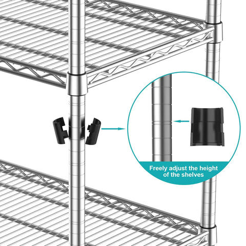 Beefy Heavy Duty 24 Inch Deep Metal Wire Shelving Unit For Kitchen Garage And Pantry, Adjustable Shelves, Microwave Stand, Sturdy Steel Bakers Rack, Standing Organizer, Industrial Grade Storage With 550 Lbs Per Shelf And 1650 Lbs Total Capacity. Adjustable shelf clips on steel post