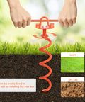 Heavy Duty Screw In Ground Anchors Kit With Metal Spiral Earth Stakes Folding Ring Design shown in lawn and dry soil
