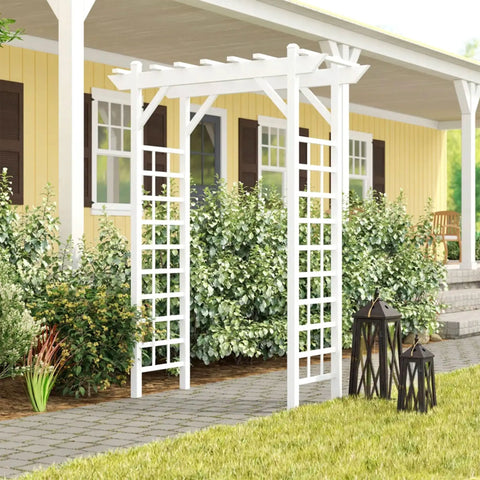 Providence Arbor Vinyl Garden Archway For Outdoors 64 By 85 White With Classic Lattice And Trellis Sides For Climbing Plants Vines