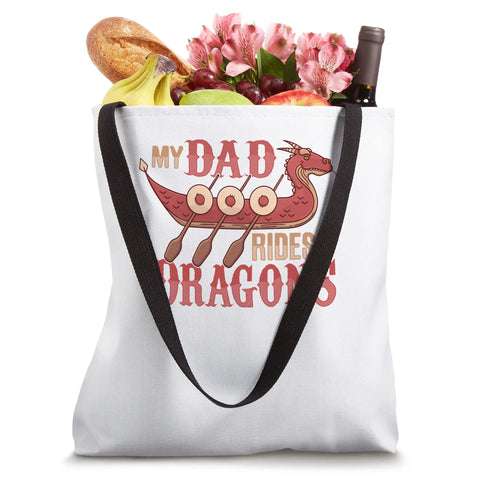 Awesome Father Dragon Boat Dad Tote Bag For Dragon Boating Paddlers Coaches And Enthusiasts Great Gift For Dragonboat Crew Members Who Love Chinese Boat Racing Festivals And Want To Stand Out, white tote with food and flowers inside