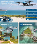 Dope GPS Drone With 2K Camera For Grownups showcasing auto return, waypoint fly, and fly around features over scenic landscapes.