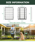 Heavy Duty Outdoor Garden Fence For The Yard, 40 Inch High By 36.2 Foot Long Metal Animal Barrier For Dogs, No Dig Decorative Dog Fence, 16 Panels, Black, Perfect For Pets And Gardens shown installed in yard with person and dog.