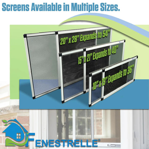 Expandable Window Screen Pack Of 2 For Double Hung And Sliding Windows, various sizes shown, flame resistant fiberglass mesh.