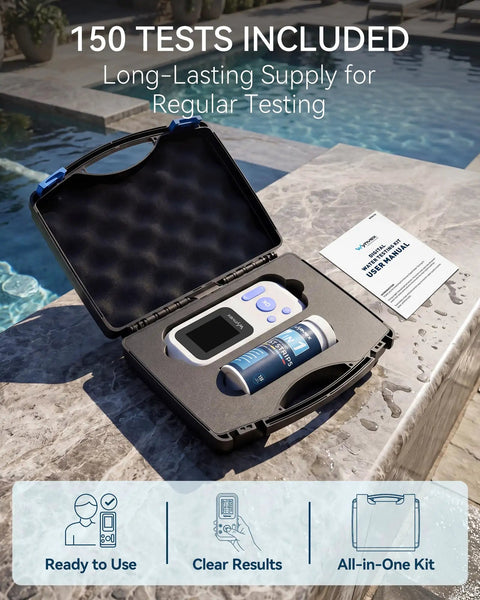 Keep Your Swim Spot Looking Sharp With This Digital 7 In 1 Water Test Kit Delivering Snap Results For Chlorine Bromine pH Alkalinity And Hardness While Covering All The Bases Smoothly Inside.