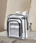 Heavy Duty Tool Backpack With Transparent Mesh Pockets For Tech Pros And Mechanics Durable Anti Static PVC Cleanroom Storage Organizer Built Tough Hella Spacious Black on a bed.