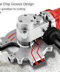 Heavy Duty Cordless Rebar Cutter 1380W With 2 Batteries, 180 Degree Rotating Head for Steel Metal Rods showing chip groove design.