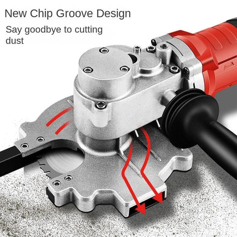 Heavy Duty Cordless Rebar Cutter 1380W With 2 Batteries, 180 Degree Rotating Head for Steel Metal Rods showing chip groove design.