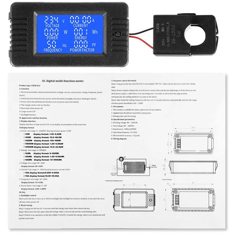Two Pack AC Current Voltage Amperage Power Energy Panel Meter 80 To 260V 100A LCD Digital Ammeter Voltmeter with manual
