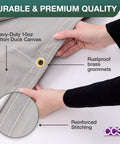 Hands holding a grey Waterproof Waxed Canvas Tarp Cover Heavy Duty Duck Cloth with rustproof brass grommets, showing details.