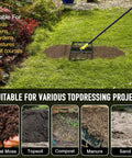 Lawn Leveling Rake 17 By 10 Inch With 77 Inch Adjustable Curved End Grip Handle leveling soil on a green lawn