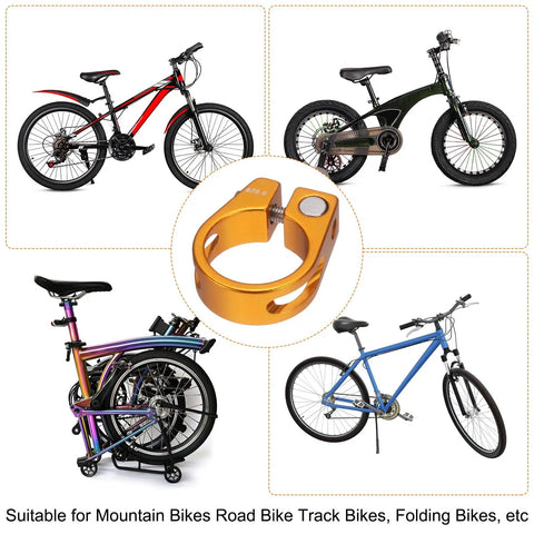 Gold Aluminum Alloy Locking Bike Seat Post Clamp 28.6mm Inner Diameter And 25.4mm Post M4 Hex Screw Durable Lightweight Installation