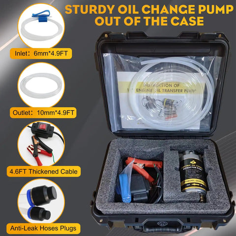 Electric Oil Change Pump 12V 100W Kit With Portable Case Copper Motor Heavy Duty Cable Safety Switch Extended Hoses