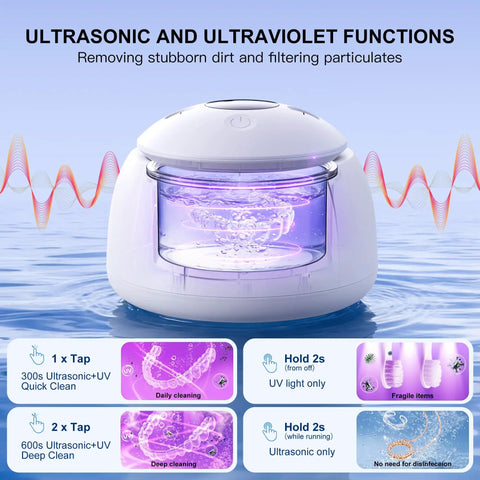 Ultrasonic Retainer Cleaner Machine 45kHz 200ML Denture Cleaner With 4 Cleaning Modes Digital Timer Mouth Guard Cleaner For Aligners Toothbrush Jewelry And More Gentle Deep Clean For Daily Use On Dentures Aligners Mouth Guards And Jewelry, white
