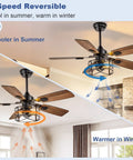 Rustic 42-Inch Farmhouse Ceiling Fan With Cage Light And Remote Dual Finish Black Walnut Blades Noiseless Go-To 5-Blade Design
