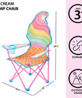 Ice Cream Themed Kids Folding Camp Chair With Cup Holder And Carry Bag Lightweight Portable Seat For Indoor And Outdoor Use