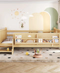 Toddler Floor Bed With Storage Bookcases And Easy Access Stairs Safe Guardrails All Around No Box Spring Needed Light Natural Finish