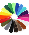 Colorful feathers arranged in a circle, highlighting 2 Inch Archery Fletching Feathers Dope Turkey Feathers Left Wing Right Wing Pack Of 50