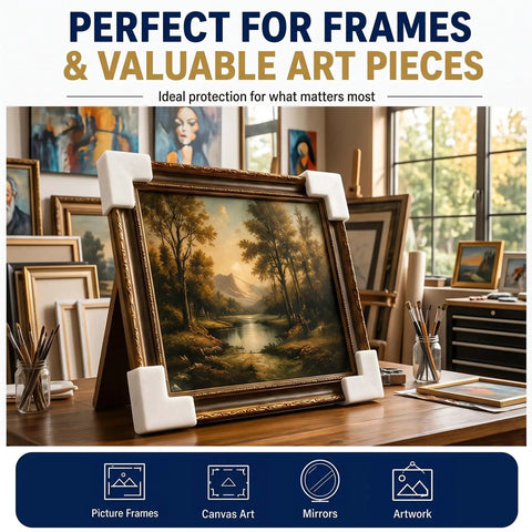 100 Pack Foam Corner Protectors for TV Frames Photos Mirrors Picture Frames displayed on art piece