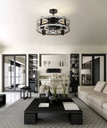 Living room with Rustic 17.5 Inch Ceiling Fan With Light Kit And Remote, Low Profile Semi Flush Cage Mount, modern decor