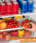 10 Piece Clear Drawer Organizer Set With Three Sized Trays Solid Bathroom Vanity Or Kitchen Storage Heavy Duty Plastic Bins in refrigerator with food.