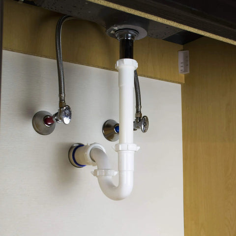 Installed P Trap Kit For 1 1/4 Inch Drain White Easy Install With Nuts And Washers Keeps Sewer Gas Out And Stops Bad Smells DIY Friendly Bathroom Plumbing Repair 200WK under sink