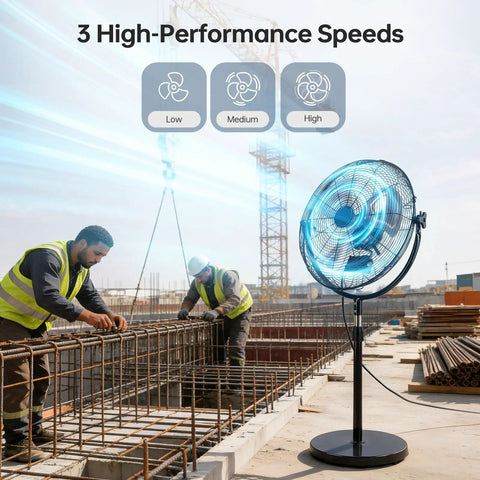 Heavy Duty 20 Inch High Velocity Pedestal Fan With 3 Speed Settings And Adjustable Height From 47 To 55 Inches in construction site