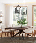 Chic Rustic Black 4 Light Chandelier With Metal Cage Pendant Adjustable Chain Hanging Light Fixture Over Dining Table