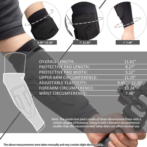 Cooling Archery Arm Guard Sleeve With Full Forearm Coverage For Right Or Left Hand, measurement details displayed