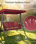 Outdoor Porch Swing Glider With Adjustable Canopy And Weather Resistant Steel Frame Breathable Textilene Seat And Back