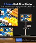 4K Autofocus Digital Microscope With 10.1 Inch HDMI Display Spin Flex Arm 52MP Coin And Electronics Repair Soldering Microscope Ring Light AI TOF Imaging Auto Focus 16GB Storage Pro Grade showing PCB view on monitor, laptop and TV
