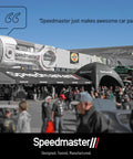 Speedmaster booth at outdoor car show with large piston sculpture, promoting Ford 429 460 Dual Idler Timing Gear Drive Set compatible with 429 and 460 V8 engines