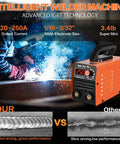 Mini Stick Welder 110V 250A Portable MMA Welding Machine For Beginners With Hot Start Arc Force Anti Stick IGBT Inverter Orange