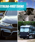 Streak Free Glass Cleaning Wipes Canister For Home And Auto Lint Free Ammonia Free Tint Safe Wipes For Windows Mirrors And Screens Grab And Go 28 Wipes Pack used on car, yacht, and RV with streak-free shine.