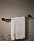 Parallel 24 Inch Towel Bar Matte Black For Bathroom, Sleek Wall Mount Towel Holder, Durable Steel Construction mounted with towel