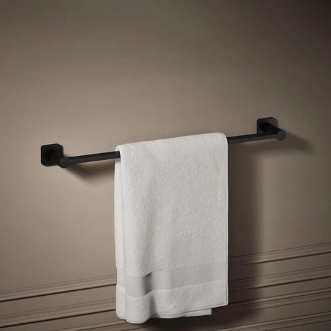 Parallel 24 Inch Towel Bar Matte Black For Bathroom, Sleek Wall Mount Towel Holder, Durable Steel Construction mounted with towel