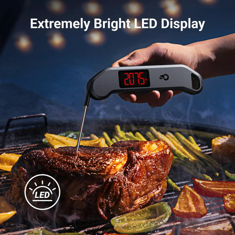 Instant Read Digital Meat Thermometer with 1 Second Response 0.5F Accuracy NIST and NSF Certified used on grilled meat