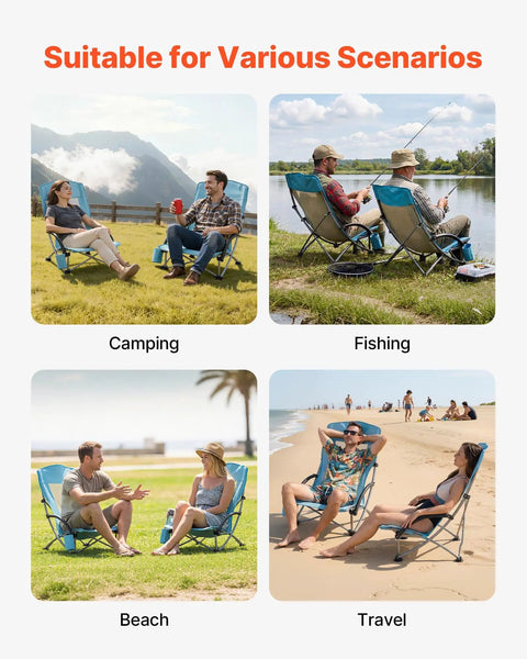 Two Pack High Back Folding Beach Chairs For Adults, Heavy Duty Camping Chairs used in camping, fishing, beach, travel
