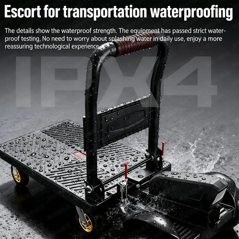 Heavy Duty Powered Platform Cart With 661 Lb Capacity, 800W Motor, And 15.5 Mile Range, Flatbed Hand Truck For Warehouse Sorting, Stocking And Picking, A Real Workhorse That Slashes Fatigue And Boosts Picking Efficiency By Up To 40 Percent., waterproof black platform cart with handle and wheels