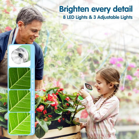 Child using Recordable Kids Digital Microscope With 2.4 Inch IPS Screen 200W Photo And Video 1000X Magnification on leaves