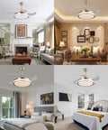 Semokia Ceiling Fan Light with Remote Gold Fan for Bedroom Living Room in modern home settings, showcasing lighted ceiling fan.