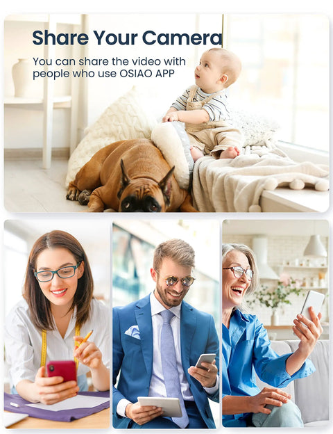 Indoor Security Cam With 360 Pan Tilt, 1080P HD WiFi Surveillance displayed for baby and pet monitoring on smartphone app