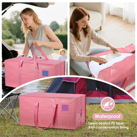 Extra Large Six Pack Moving Bags With Hella Roomy 93 Liter Build Smooth Glide Side Zippers Heavy Duty Waterproof Foldable Storage Totes For College Dorm Stashes And Home Organization Pink