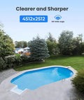 Heavy Duty 12MP Dome Security Camera With Full Color Night Vision For Outdoor PoE Setups And Badass Top Shelf Weatherproof Surveillance Gear Built Rock Solid Forever view of backyard pool area with clear water and landscaping.