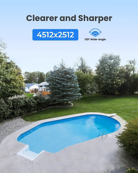 Heavy Duty 12MP Dome Security Camera With Full Color Night Vision For Outdoor PoE Setups And Badass Top Shelf Weatherproof Surveillance Gear Built Rock Solid Forever view of backyard pool area with clear water and landscaping.