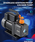 Top Shelf 4 Cfm Ac Vacuum Pump With Manifold Gauge Set And Digital Leak Detector For R1234yf R454b R410a R32 Auto Air Conditioning Repair Kit, sparkless ignition-proof design with on/off switch.