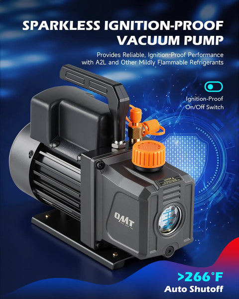 Top Shelf 4 Cfm Ac Vacuum Pump With Manifold Gauge Set And Digital Leak Detector For R1234yf R454b R410a R32 Auto Air Conditioning Repair Kit, sparkless ignition-proof design with on/off switch.