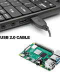 Raspberry Pi connected with USB 2.0 cable to keyboard for use with 8MP USB Camera Module With IMX179 Fixed Focus 4K Lightburn Webcam.