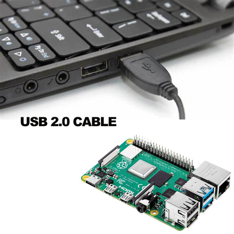 Raspberry Pi connected with USB 2.0 cable to keyboard for use with 8MP USB Camera Module With IMX179 Fixed Focus 4K Lightburn Webcam.