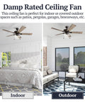 Abner Modern Farmhouse 52 Inch Ceiling Fan With Light For Indoor Outdoor Use featuring a fan in bedroom and porch settings
