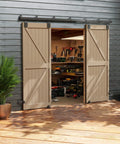 Installed 12 Ft Box Rail Exterior Barn Door Hardware Kit For Two Doors Built Tough Heavy Duty Sliding Track System Wall Mount Kit